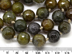 Бусина округлая ГРАНЁНАЯ 14мм Агат &quot;Вены дракона&quot; микс оливковый (камни)
