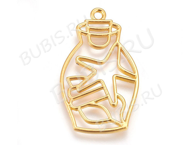 Подвеска Рамка 34 банка с ракушкой и звездой 42*25*2,3мм золотистая (литьё)