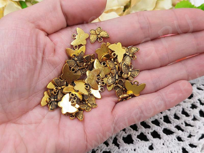 (СКИДКИ!!!) Подвеска Бабочка 08 12,5*10*2мм античное золото (литьё) (10шт.)