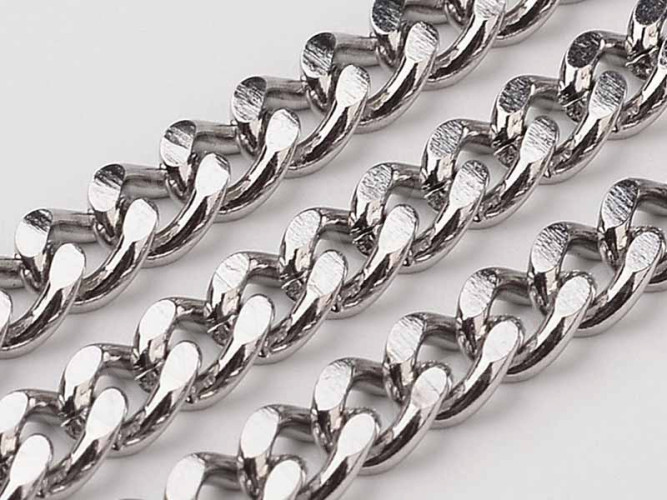 Цепочка S31 Ювелирная сталь панцирная "Бордюрная" 7*5*1,5мм цвет платины (Хирургическая сталь)(50см)