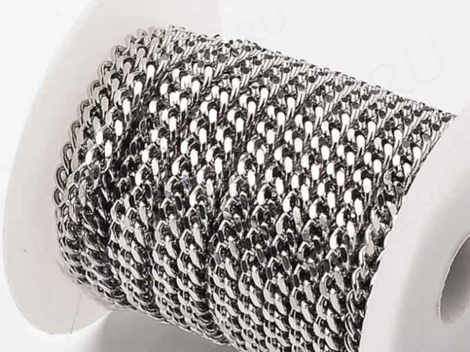 Цепочка S31 Ювелирная сталь панцирная "Бордюрная" 7*5*1,5мм цвет платины (Хирургическая сталь)(50см)