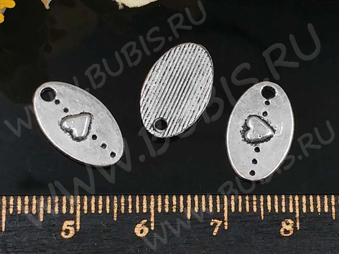 (СКИДКИ!!!) Подвеска Овал 05 Жетон с сердечком 15,5*9,5*1,5мм античное серебро (литьё) (10шт.)