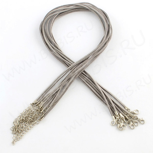 Шнур с замочком 09 "замшевый" плоский 2,5*1мм светло-серый (45см)