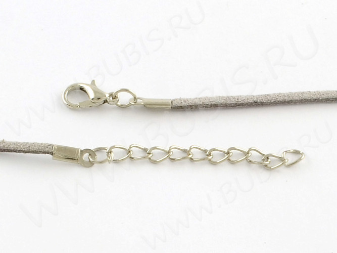 Шнур с замочком 09 "замшевый" плоский 2,5*1мм светло-серый (45см)