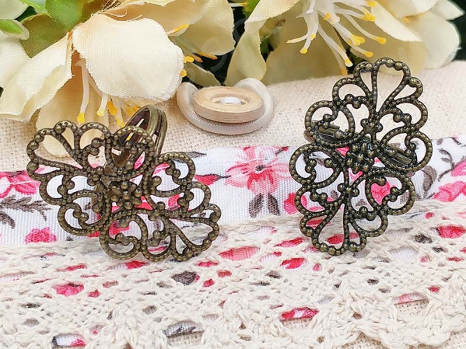 Основа (заготовка) для кольца 045 Ажурная 18,5мм античная бронза (Brass)