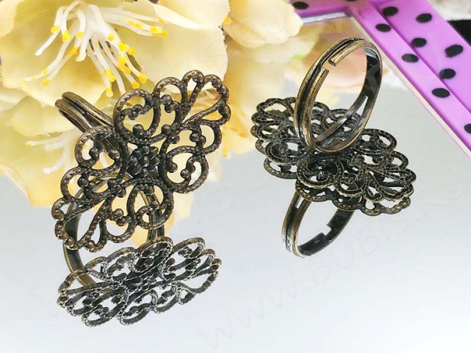 Основа (заготовка) для кольца 045 Ажурная 18,5мм античная бронза (Brass)