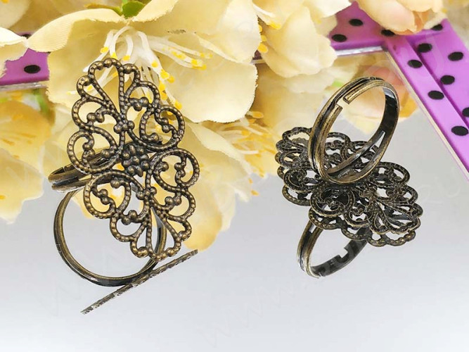 Основа (заготовка) для кольца 045 Ажурная 18,5мм античная бронза (Brass)