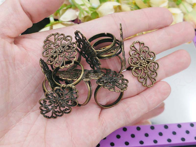 Основа (заготовка) для кольца 045 Ажурная 18,5мм античная бронза (Brass)