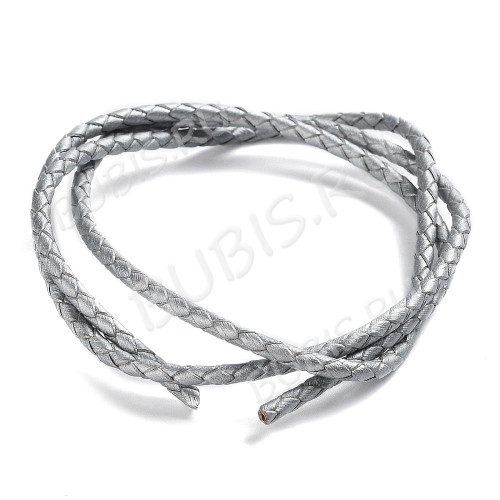 Шнур кожаный 40 натуральный плетёный круглый 3мм серебристый (1м)