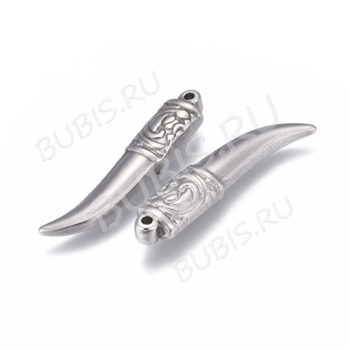 Подвеска клык 10 Кулон стальной 31*7мм цвет платины (Хирургическая сталь)