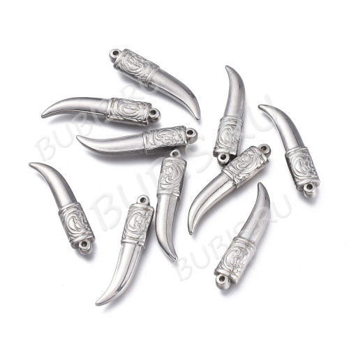 Подвеска клык 10 Кулон стальной 31*7мм цвет платины (Хирургическая сталь)