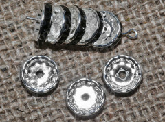 Рондель со стразами 01 большой 12*12*3,7мм серебристый с чёрными стразами (Brass)