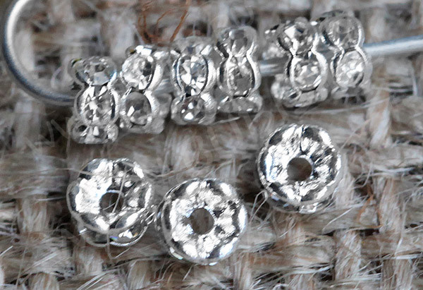 Рондель со стразами 13 4*4*2мм серебристый с прозрачными стразами (Brass)