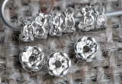 Рондель со стразами 13 4*4*2мм серебристый с прозрачными стразами (Brass)