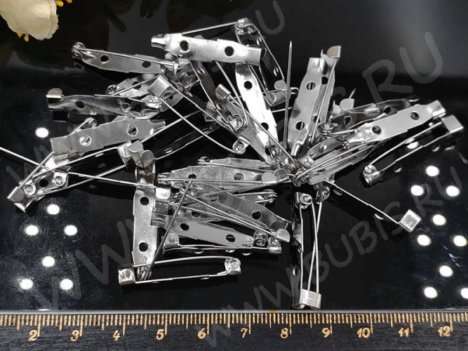 (ОПТ) Основа (заготовка) для броши №23 Булавка 2 отверстия 30*6*5мм цвет платины (Iron) (100шт.)