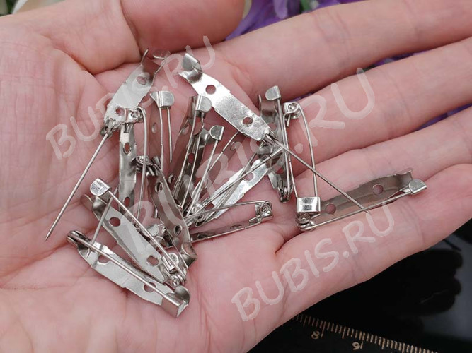 (ОПТ) Основа (заготовка) для броши №23 Булавка 2 отверстия 30*6*5мм цвет платины (Iron) (100шт.)