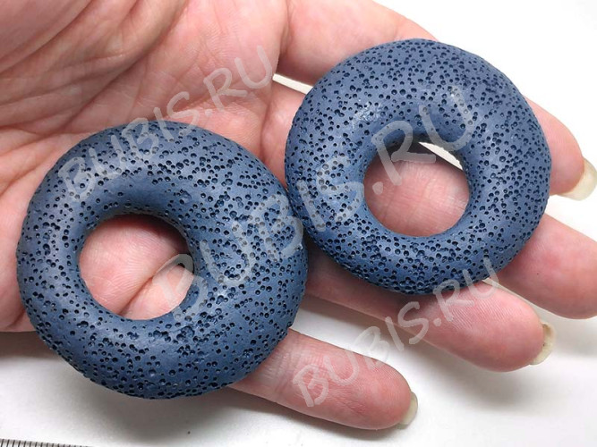Кулон 0861 Бублик 50*50*11мм Лава вулканическая синяя (камни)