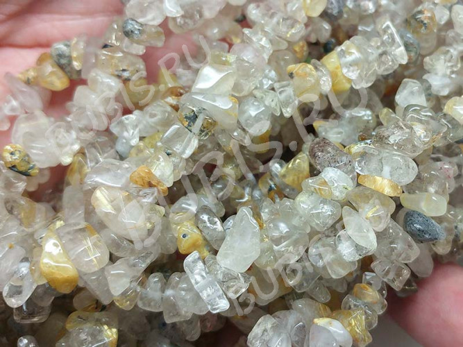 Крошка (галтовка) каменная 105 5-9мм Рутиловый Кварц натуральный (камни) (нить 45см)