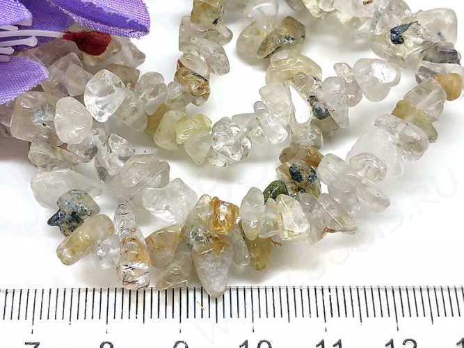 Крошка (галтовка) каменная 105 5-9мм Рутиловый Кварц натуральный (камни) (нить 45см)