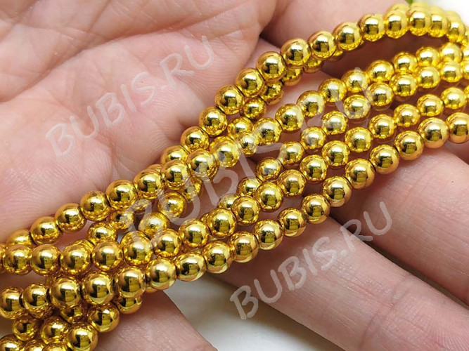 Бусина округлая 4мм Гематит золотистый (камни) (10шт.)
