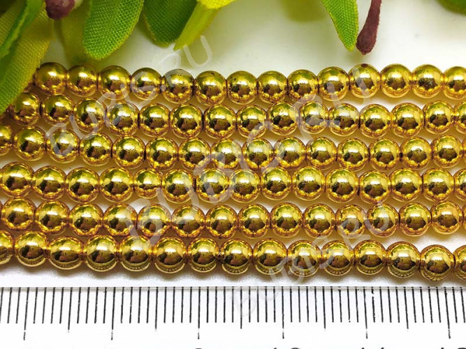 Бусина округлая 4мм Гематит золотистый (камни) (10шт.)