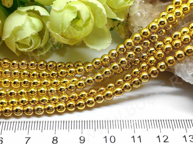 Бусина округлая 4мм Гематит золотистый (камни) (10шт.)