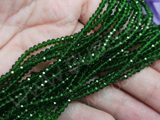 Бусина кристалл гранёный абакус 3*3*2мм т.зелёный прозрачный (имитация Сваровски) (50шт.)