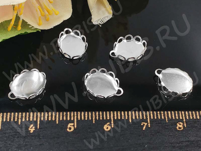 (ОПТ) Подвеска-сеттинг Овал 17 (сеттинг 10*8мм) 11,5*9*2,5мм серебристый (Brass) (100шт.)