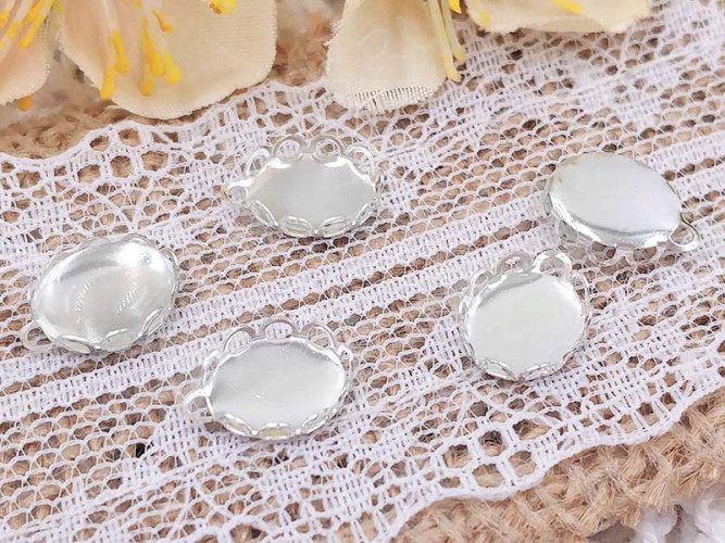 (ОПТ) Подвеска-сеттинг Овал 17 (сеттинг 10*8мм) 11,5*9*2,5мм серебристый (Brass) (100шт.)