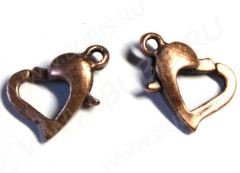 Замочек карабин №005 сердце 12*9мм античная медь