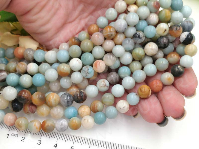 (ОПТ) Бусина округлая 8мм ГЛАДКАЯ Амазонит натуральный (камни) (НИТЬ)