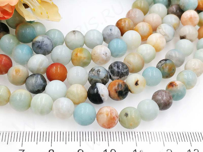 (ОПТ) Бусина округлая 8мм ГЛАДКАЯ Амазонит натуральный (камни) (НИТЬ)