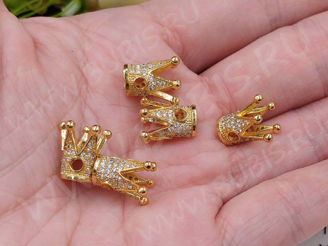 Бусина Корона 06 с инкрустацией 11,5*10*9,5мм золотистый и прозрачный (Milano LUX) (Brass и фианиты)