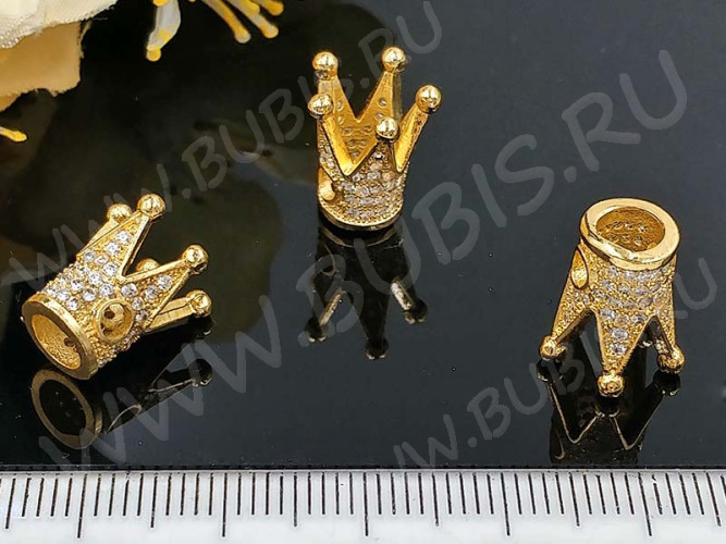Бусина Корона 06 с инкрустацией 11,5*10*9,5мм золотистый и прозрачный (Milano LUX) (Brass и фианиты)