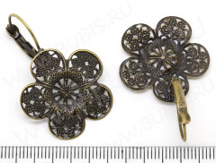 Швензы с французским замком №24 Ажурынй цветок 37*26*13,5мм античная бронза (Brass) (1 пара)