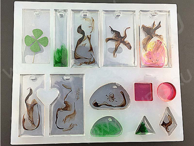 Молд 058 для эпоксидной смолы 14,6*12,2см 13 Подвесок Кулонов (силикон)