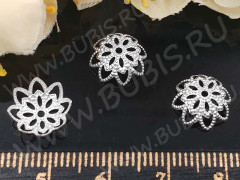 Шапочка тонкая 005 ажурная чашечка 10*10*4мм серебристая (Brass) (имитация скани) (10шт.)