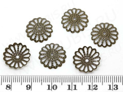 (СКИДКИ!!!) Шапочка тонкая 035 ажурная 13*13*2мм античная бронза (Iron) (имитация скани) (50шт.)