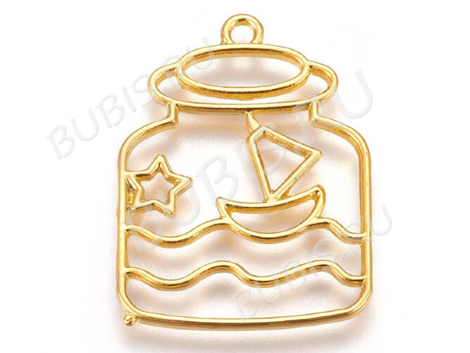 Подвеска Рамка 35 банка с корабликом 35*26*2,3мм золотистая (литьё)