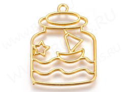 Подвеска Рамка 35 банка с корабликом 35*26*2,3мм золотистая (литьё)