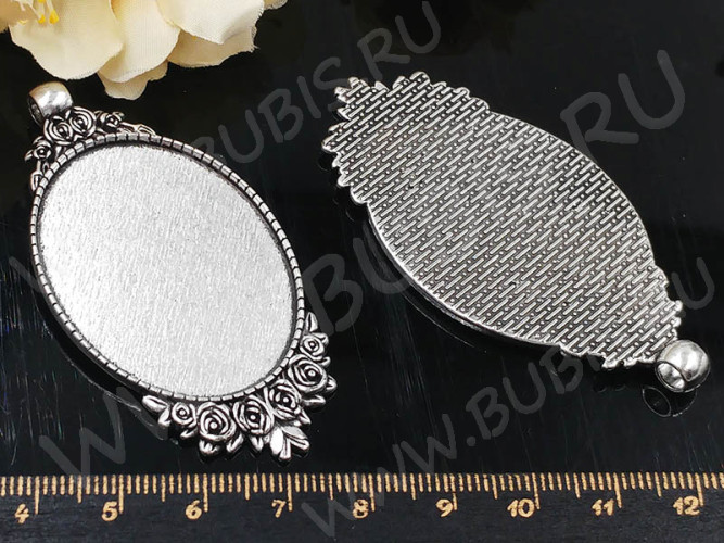Подвеска-сеттинг Овал 59 с Розами (сеттинг 40*30мм) 62*32*2,4мм античное серебро (литьё)