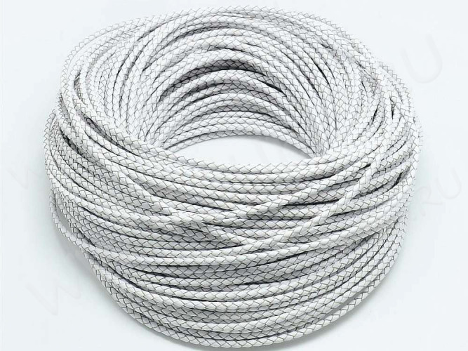 Шнур кожаный 55 натуральный плетёный круглый 3мм белый (1м)
