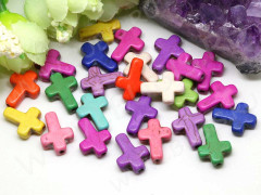 (СКИДКИ!!!) Бусина каменная Крестик 02 Бирюза 16*12*4,5мм МИКС цветов синт. (камни) (10шт.)