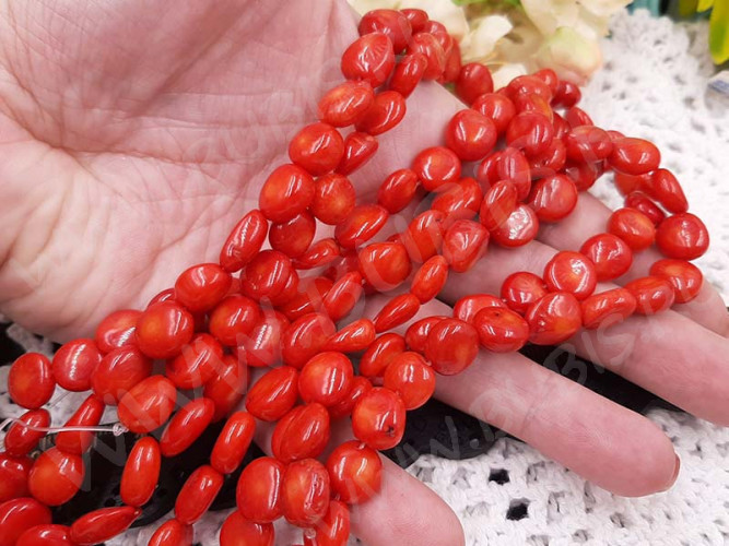 Бусина каменная Бесформенная 19 Лепёшки 10-12*5-7мм Коралл красный натуральный (камни) (НИТЬ)