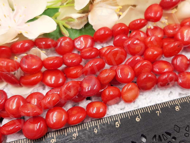 Бусина каменная Бесформенная 19 Лепёшки 10-12*5-7мм Коралл красный натуральный (камни) (НИТЬ)