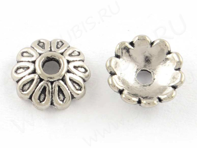 (СКИДКИ!!!) 271 Шапочка 8*8*2,8мм античное серебро (литьё) (10шт.)