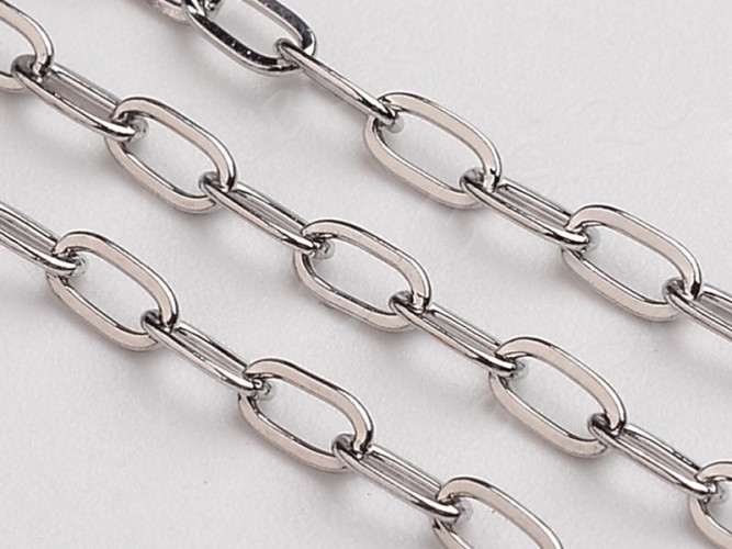 Цепочка S32 Ювелирная сталь с плоским звеном 4*2*0,5мм цвет платины (Хирургическая сталь) (50см)