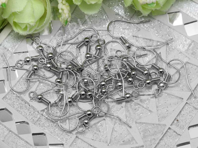 Швензы-крючки №014 с пружинкой и шариком 20*18,5мм цвет платины (Brass) (10 пар)