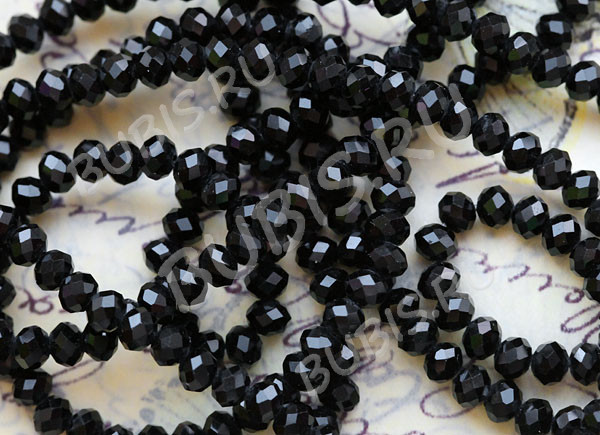 Бусина абакус гранёный рондель 4*3,5мм чёрный непрозрачный (Стекло)(100шт)