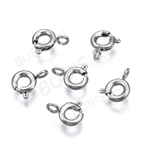 Замочек карабин №121 кольцо круглый 8*6,5*1,5мм цвет платины (Хирургическая сталь) 